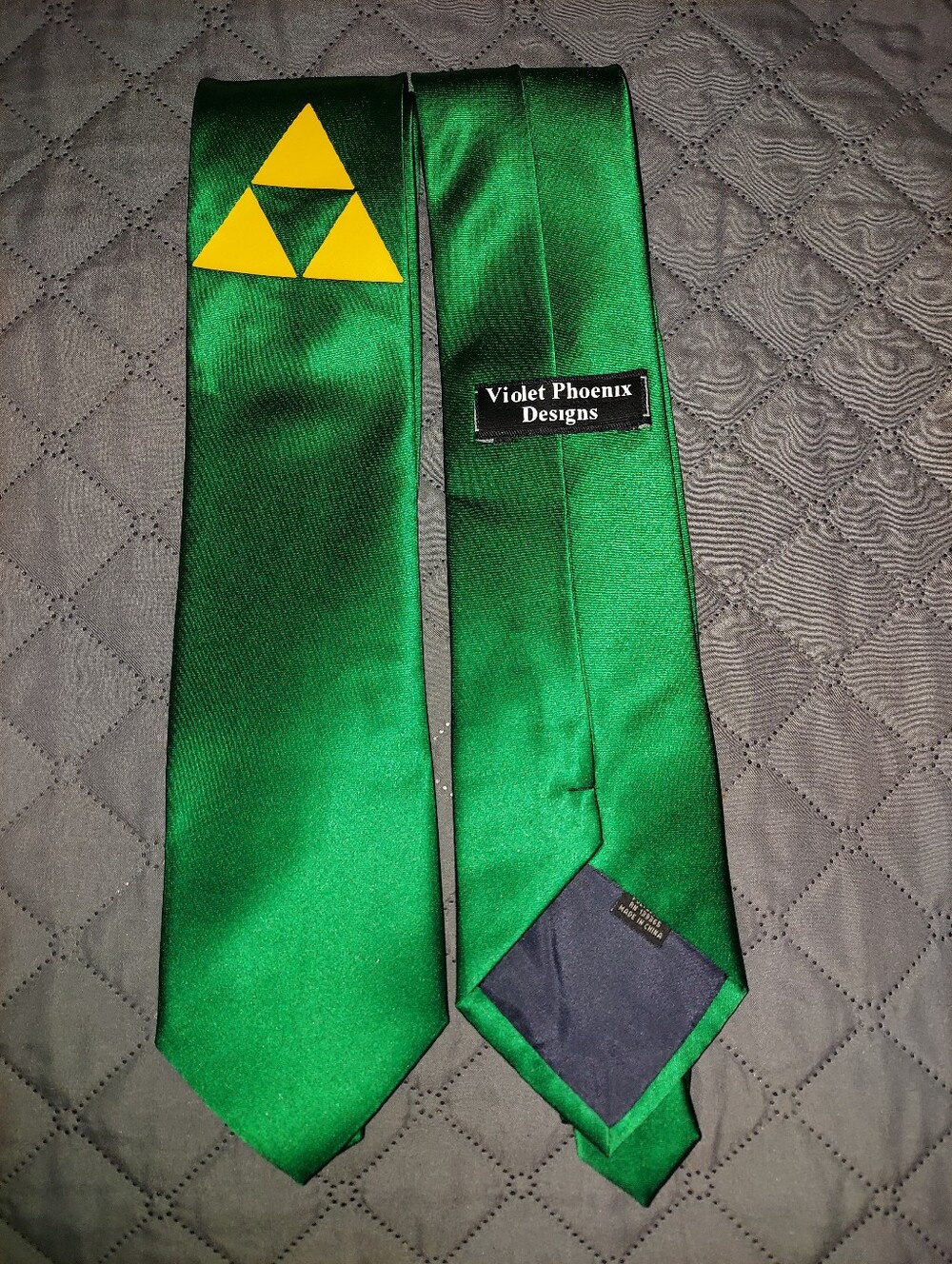Green Satin Tie with Yellow Triforce Detail